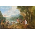 thumbnail image 2 of Watteau, Jean-Antoine 18x13 Black Ornate Wood Framed with Double Matting Museum Art Print Titled - The Embarkation for Cythera, 2 of 4
