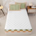 thumbnail image 4 of Erosebridal Rhombus Check Pattern Zipper Queen Comforter Set with Fitted Sheet and 2 Pillowcases,Square Border Print Zipper Bedding Set,Olive Green Orange,Reversible, 4 of 6