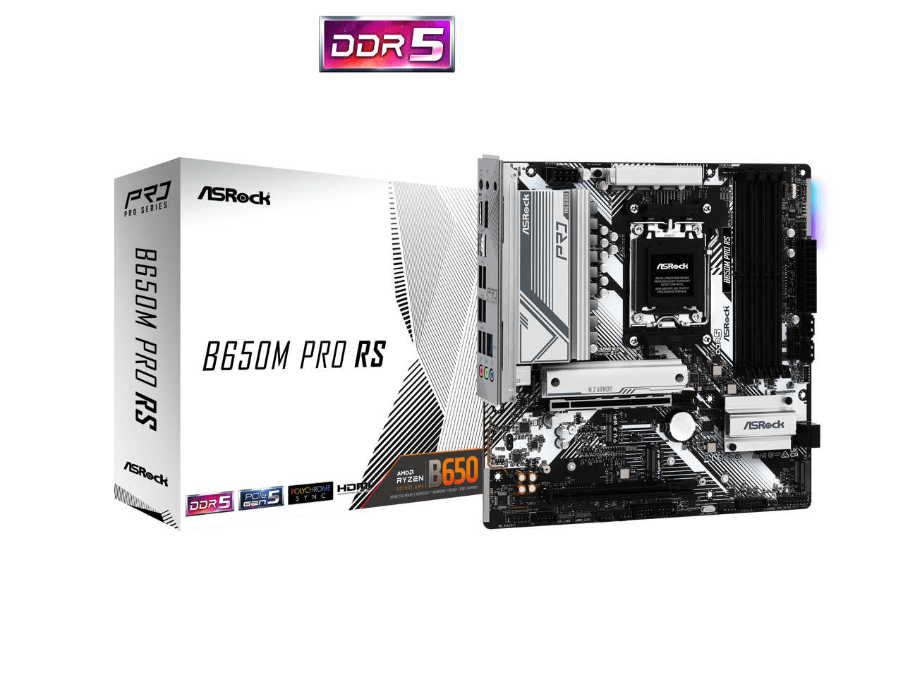 ASRock Motherboard B650M Pro RS WiFi AM5 Micro ATX supports
