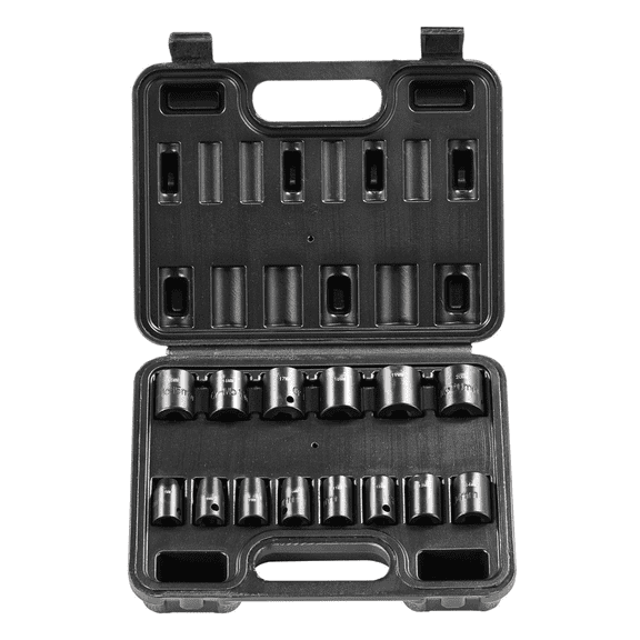 Impact Socket Set 14pcs 3/8 Drive - 6-Point Bit Ratchet Tool Kit Case - Automotive Repair - Cr-Mo Steel