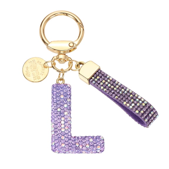 Uxcell Initial Letter Keychain, Gift Bling Letter-L Key Chain for Women, Purple
