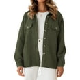 thumbnail image 2 of Women'S Fall Casual Long Sleeve Button Down Loose Light-Weight Shacket Shirt Jacket Coat with Pockets Army Green XXL, 2 of 6