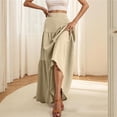 thumbnail image 6 of Women's Casual Tiered Maxi Skirt - Solid Color Elastic Waist Textured Ankle-Length Skirt for Summer, 6 of 9