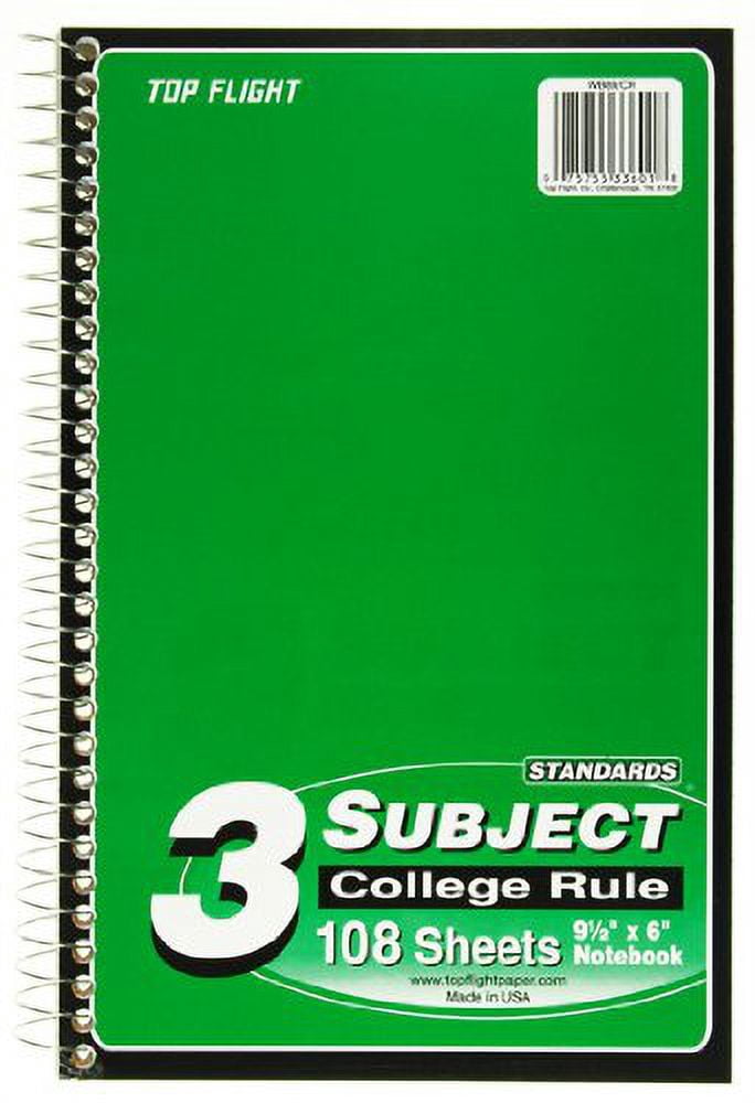Top Flight 3 Subject Wirebound Notebook 108 Sheets College Rule (Pack of 20)