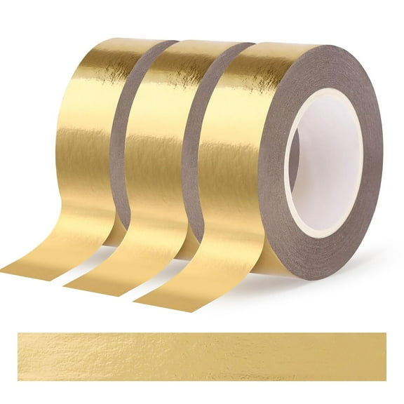 3 Rolls Gold Washi Tape 0.59In × 196Ft (Total 60m) Solid Foil Gold Tape, Low Adhesive Shiny Metallic Decorative Tape for TV Frame Mirror Decor Crafts Gift Wrapping