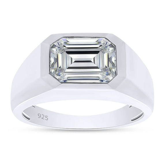 2 1/4 Carat 9x7MM Emerald Cut Lab Created Moissanite Diamond Signet Wedding Band Ring For Men In 14K White Gold Over Sterling Silver(G-H Color,VVS1 Clarity,2.25 Cttw)-6