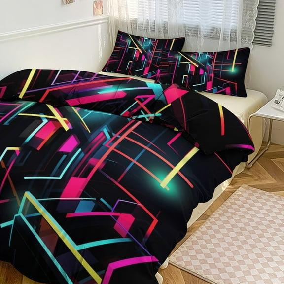 Geometric Lattice Bedding Set with Zipper Closure for Girls & Boys