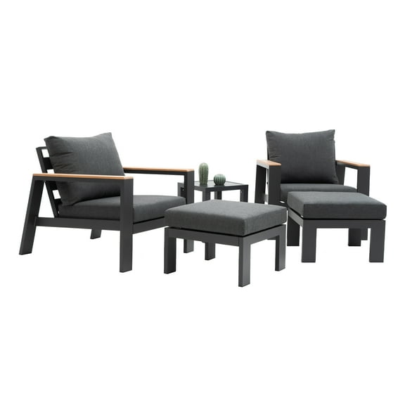 5 Pieces Patio Furniture Set Outdoor Patio Sofa Set of 5 Aluminum Armchairs with Table and Ottomans