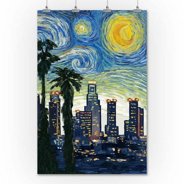 Download Los Angeles California Skyline Van Gogh Starry Night Lantern Press Artwork 36x54 Giclee Gallery Print Wall Decor Travel Poster Walmart Com Walmart Com