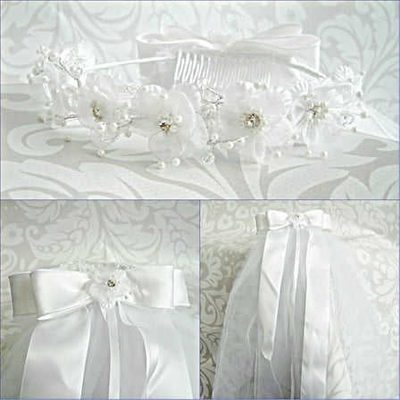 Girls 1st Communion Wedding Bridal White Veil Flower Girl Wreath Headpiece