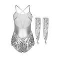 thumbnail image 2 of Kaerm Women Sequin Latin Dance Dress With Gloves Jazz Tango Salsa Rumba Ballroom Dance Outfits Silver XL, 2 of 7