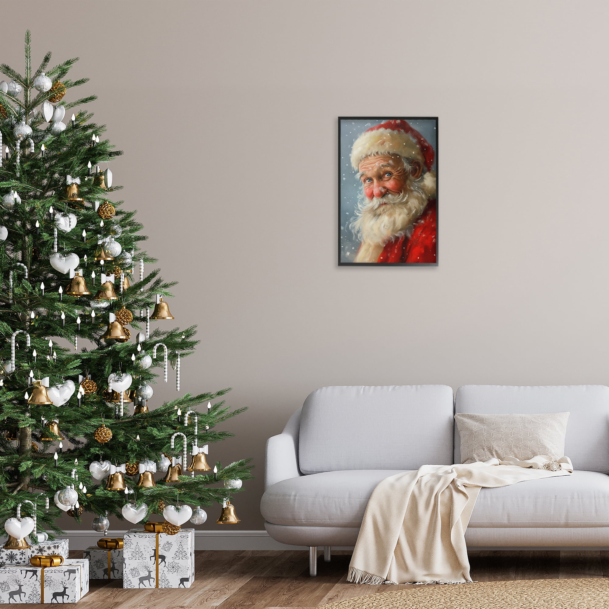 Stupell Industries Rosy Santa Portrait Holiday Painting Black Framed Art Print Wall Art, 16 x 24