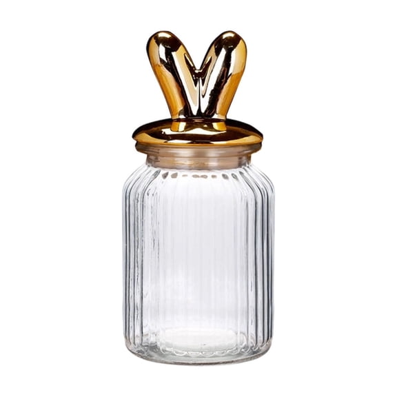 A Glass Easter Candy Jar 1000Ml Storage Jar With Lid Kitchen Container For Candy Snacks Cookies Holiday Home Decor Easter Bunny Egg Chick Design