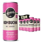 Remedy Kombucha Raspberry Lemonade Low Calorie Sugar Free, 12 Pk, 11.2 oz Cans