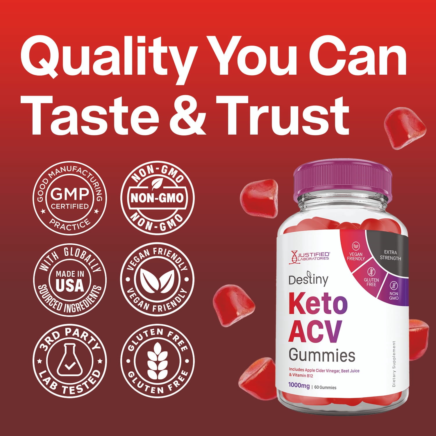 Destiny Keto ACV Gummies 1000MG Dietary Supplement 60 Gummys