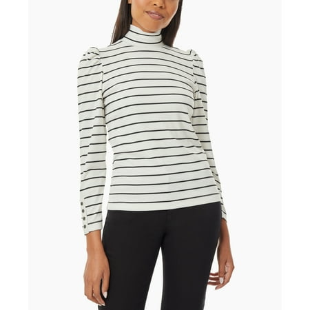 Jones New York Women's Stripe Mock Neck Top Black Size Small