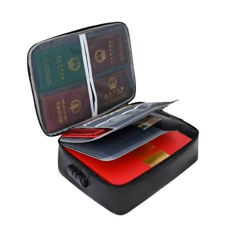 GASTROPOD Fireproof Document Box with Waterproof Zipper Fireproof Document Bag Document organizer Bag with Lock Money Bag Black Style 1