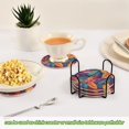 thumbnail image 5 of Yayeee 6 PCS Drink Coasters with Holder Set Woven Absorbent Round Tabletop Hot Pad, Colorful Art Leaves Pattern, 5 of 7