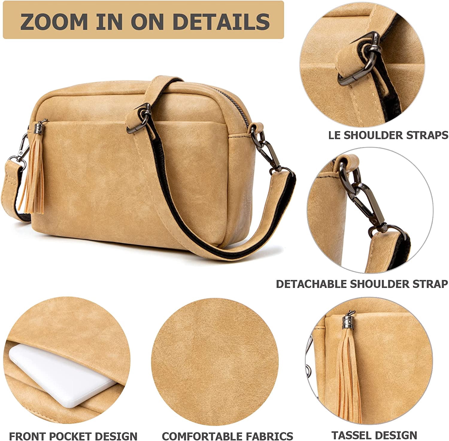 Lightweight Medium Crossbody Bag for Women, Camera Shoulder Purses Pocketbooks with Tassel and Triple Zipper Pocket