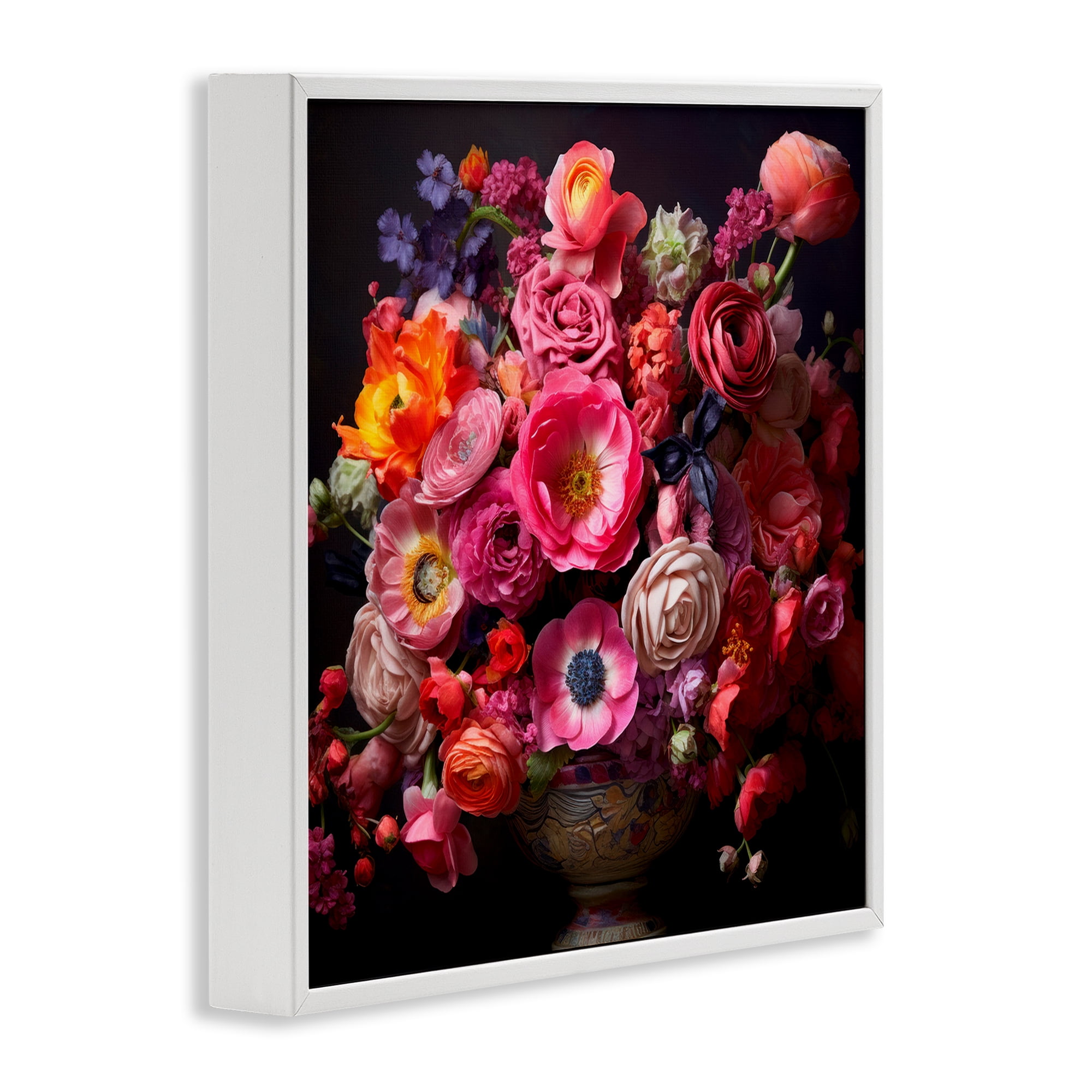 Stupell Industries Dark Full Bouquet Botanical & Floral Painting White Framed Art Print Wall Art, 17 x 17