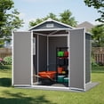 thumbnail image 6 of LZBEITEM 6' x 6' Plastic Outdoor Storage Shed with Heavy-Duty Floor, All-Weather Resin Tool Shed with Window & Lockable Double Doors, UV-Resistant & Easy Assembly for Backyard Garden, 205 cu.ft, 6 of 13