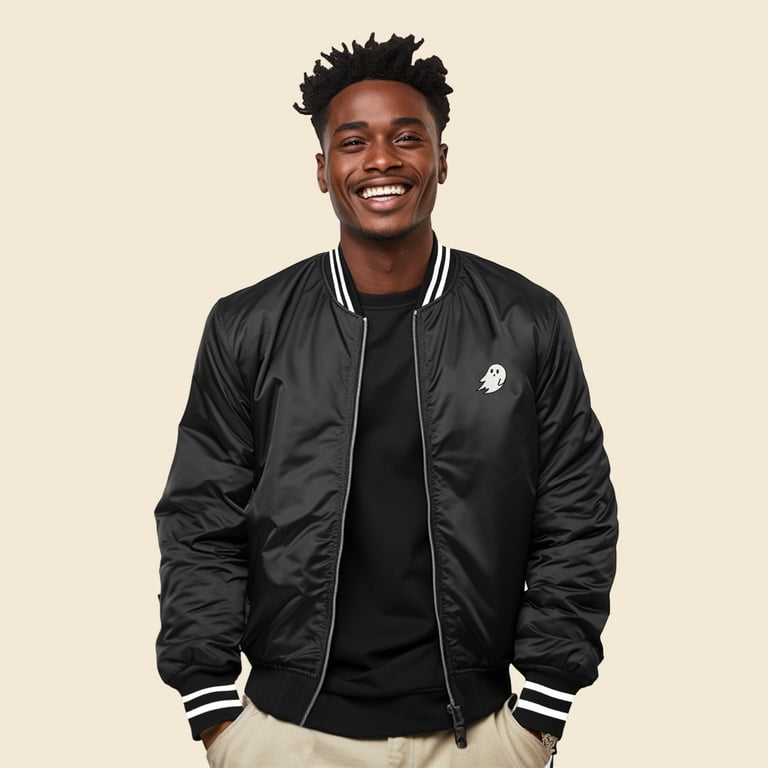 Dalix Ghost Embroidered Bomber Jacket Lightweight Zip Windbreaker