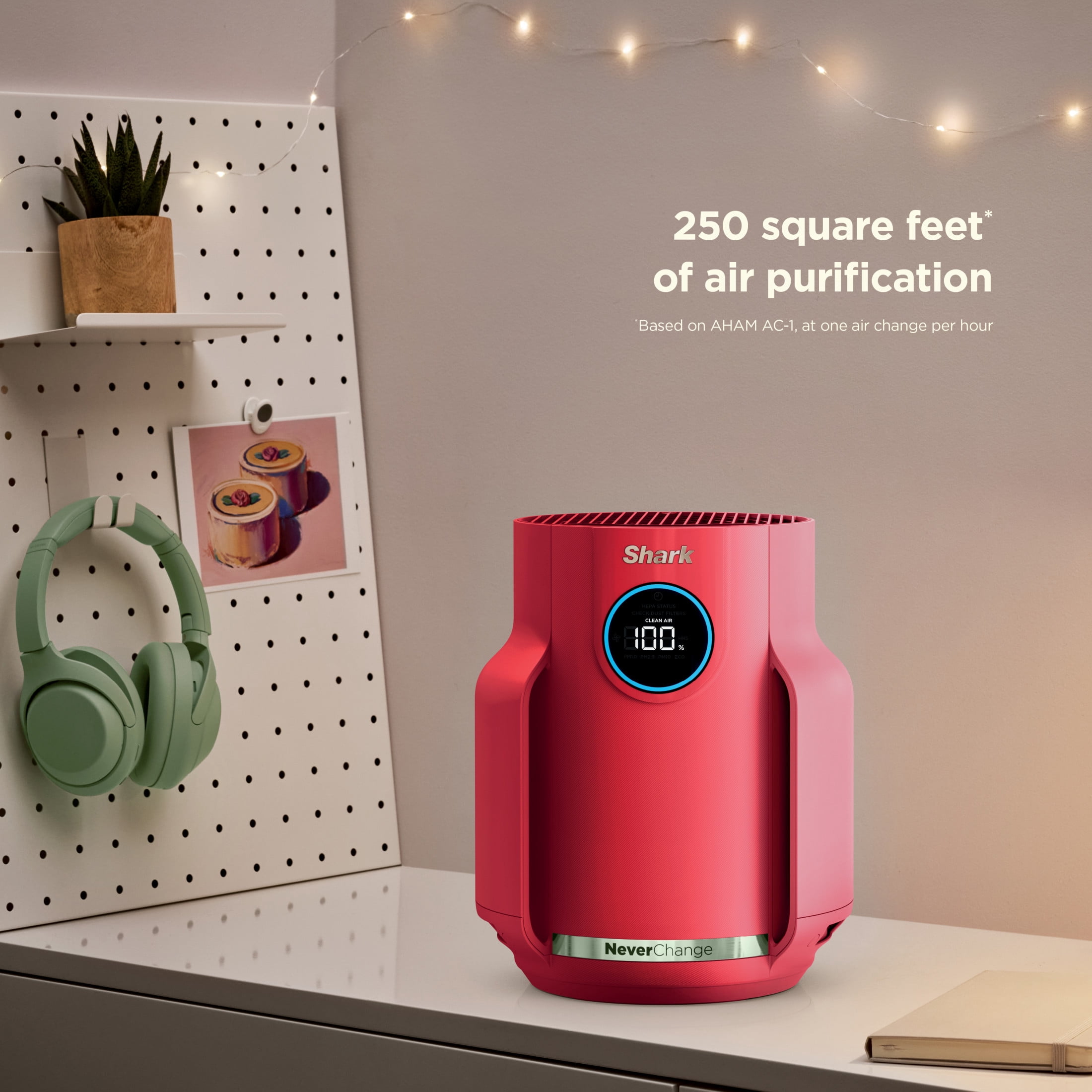 Shark NeverChange Compact Pro 250 Sq. Ft. HEPA Air Purifier, 5-Year HEPA-Exceeding Filter, Captures Pollutants, Pet Dander, Dust, and Smoke, HP070RD Red