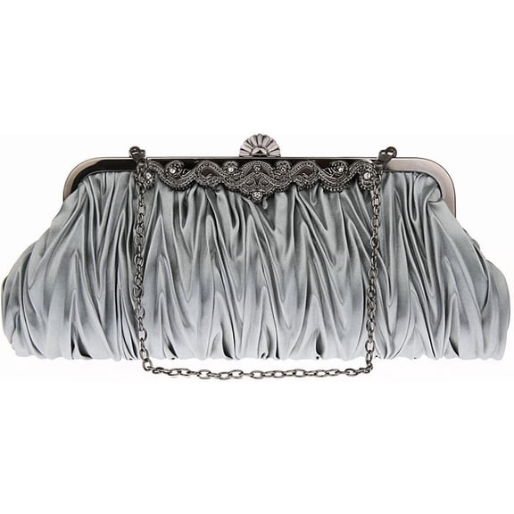 LinYooLi Women Pleated Clutch Bag with Adjustable Chain Handbag Dumpling Pouch for Wedding, Bridal, Prom, Party