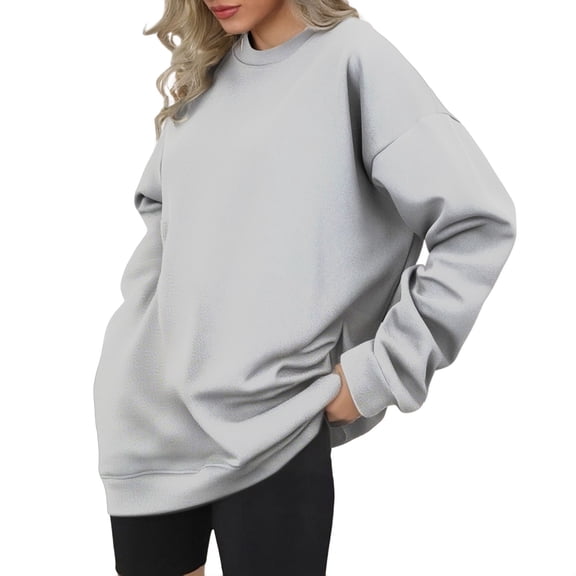 ManxiVoo Women's Casual Long Sleeve Round Neck Sweatshirt for Fall and Winter Comfort Top XXL Size White