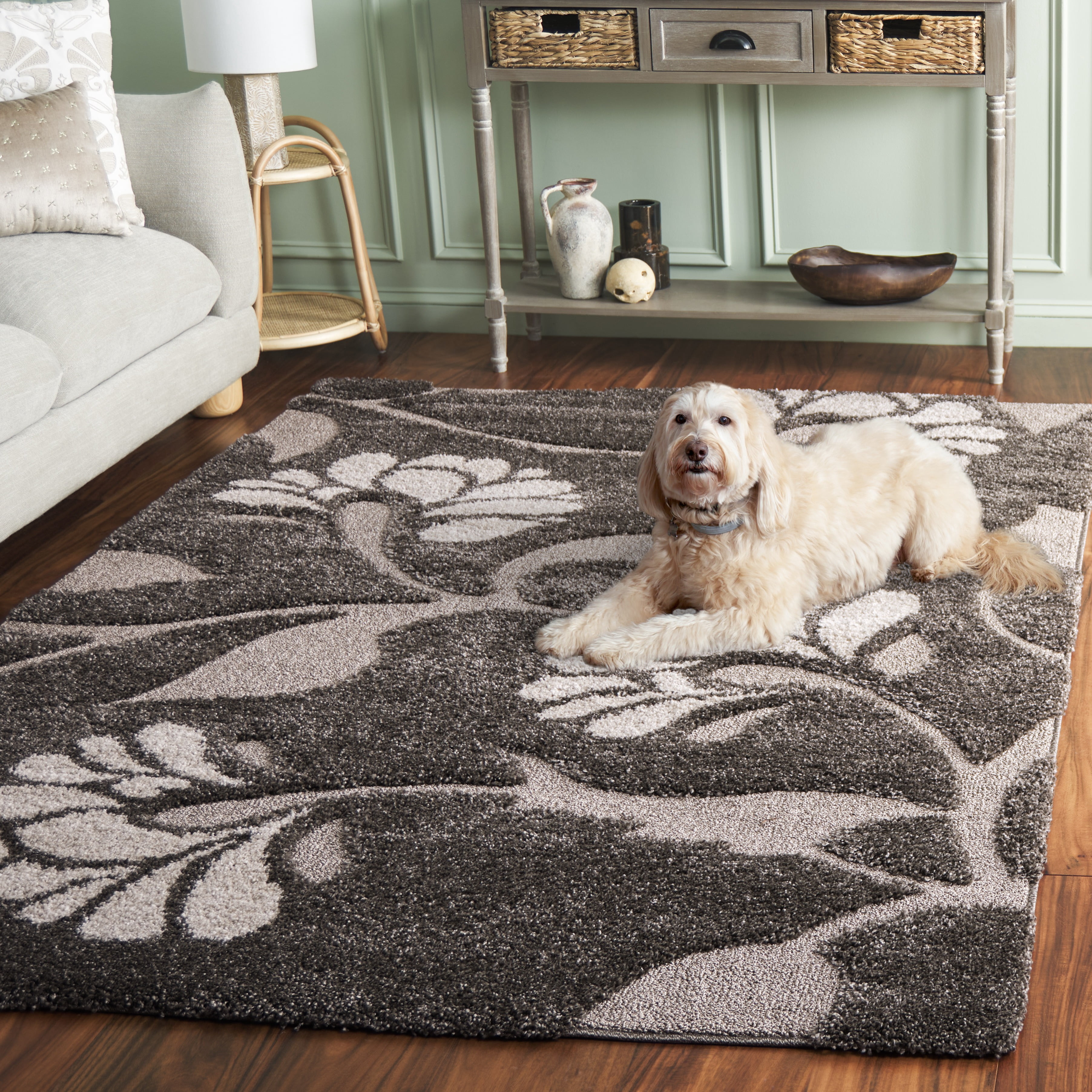 Safavieh Florida Teodor Geometric Shag Area Rug, Smoke/Beige, 6' x 8'