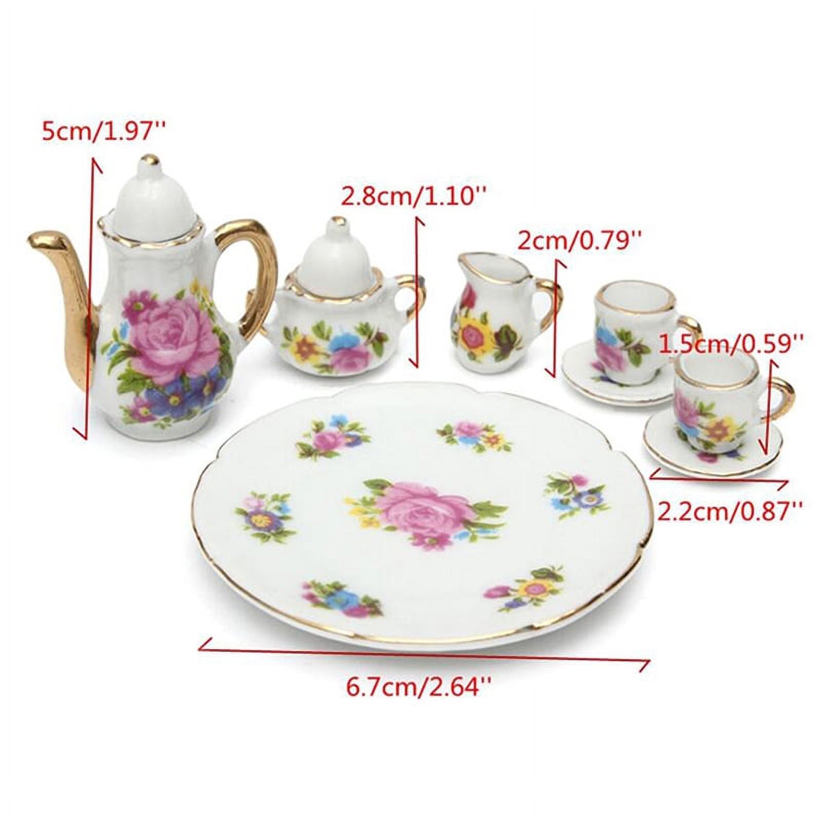 JETTINGBUY Dollhouse Miniature Dining Ware Porcelain; Tea Set Dish Cup Plate - image 2 of 4