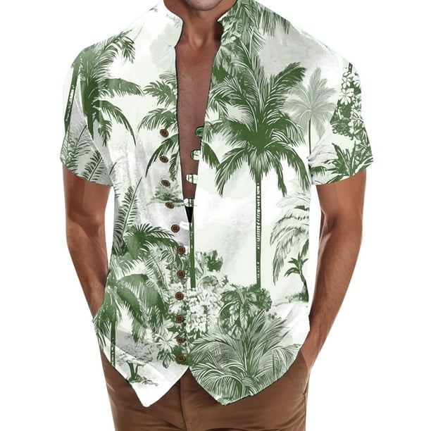 Playeras Camisa de vacaciones en la playa Camisa de cuello con botones en los puños para hombre (Green, XXL)
