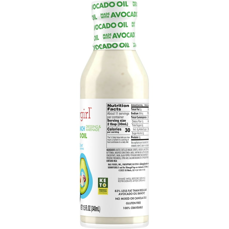 Skinnygirl Avocado Oil Garden Ranch Dressing, Gluten Free, Avocado Oil  Based, 11.5 fl oz - Walmart.com