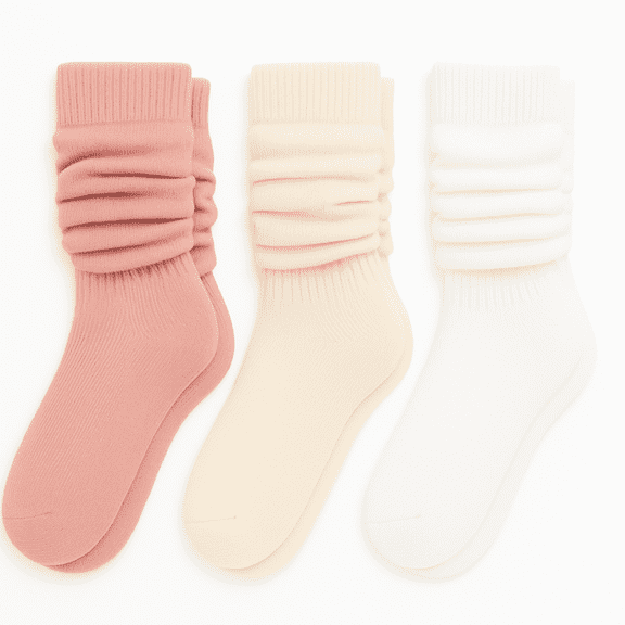 Kensie Girls Super Soft Ribbed Slouchy Mid Crew Kids Socks (3-pack) – Pink Oat White
