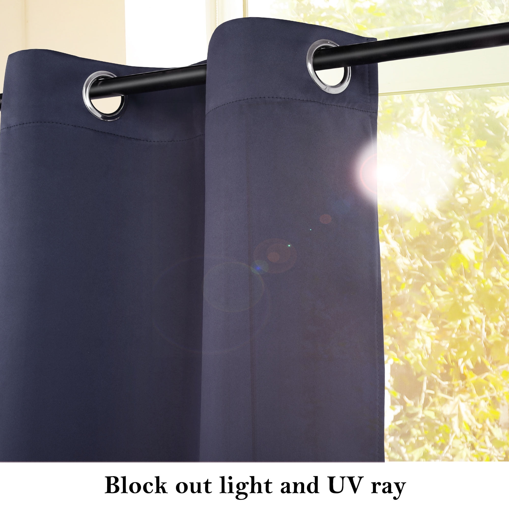 Unique Bargains Blackout Window Curtains Kitchen Panels Set of 2 Navy Blue 42" x 36"