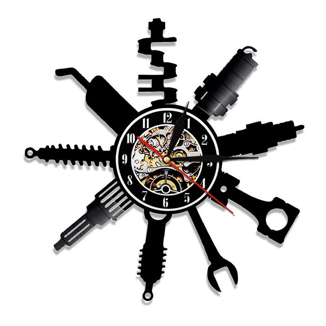 Reloj de pared decorativo con logotipo de taller de reparación de automóviles Reloj de vinilo Reloj de garaje Regalo de reparador Reloj de pared para el hogar