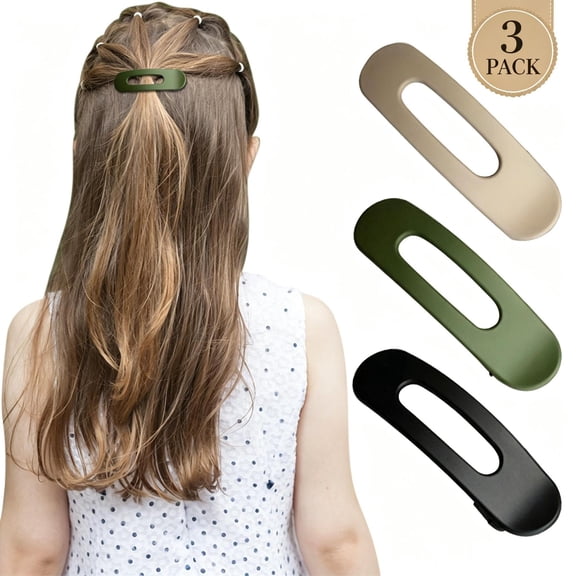 3 Pack Matte Flat Hair Barrettes, Strong Hold Non Slip Plastic Spring Hair Clips for Women, Large Hair Pins, Hair Accessories for Thick & Thin Hair, Ideal for Daily Makeup Yoga Half Up Hairstyles