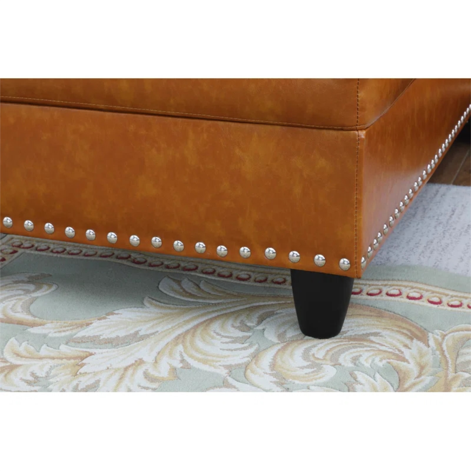 Hommoo L-Shaped Upholstered Sectional Sofa Couch with Storage & Cup Holders, Faux Leather Living Room Sofa Set, No Ottoman, Ginger