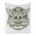 thumbnail image 1 of Sugar Skull Soft Flannel Fleece Throw Blanket, Illustration of Calavera Diamond and Roses Vintage Revival Design, Cozy Plush for Indoor and Outdoor Use, 60" x 80", Cream Grey Black, by Ambesonne, 1 of 6