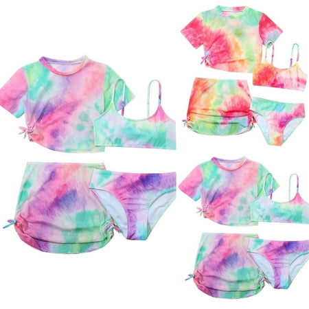 Girls Rash Guard Set 4 Piece Upf 50+ Long Sleeve Swim Shirt With Bikini Swimsuit Swimwear Set For Girls Purple 5 Y-6 Y