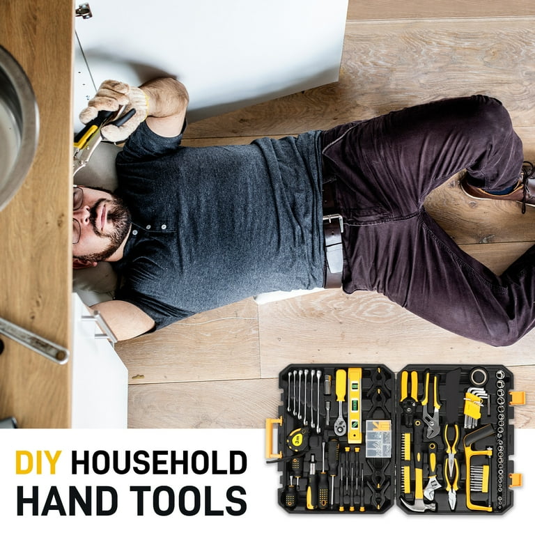 Ktaxon 198 Piece Tool Set, General Household Hand Tool Kit Socket Wrench Auto Repair Tool, W/ Storage Case, Yellow