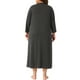 thumbnail image 3 of Bata de dormir para mujer de tallas grandes Agnes Orinda, con cremallera, de 3/4 de manga, bata de baño maxi con bolsillos, 1X negra, 3 of 6