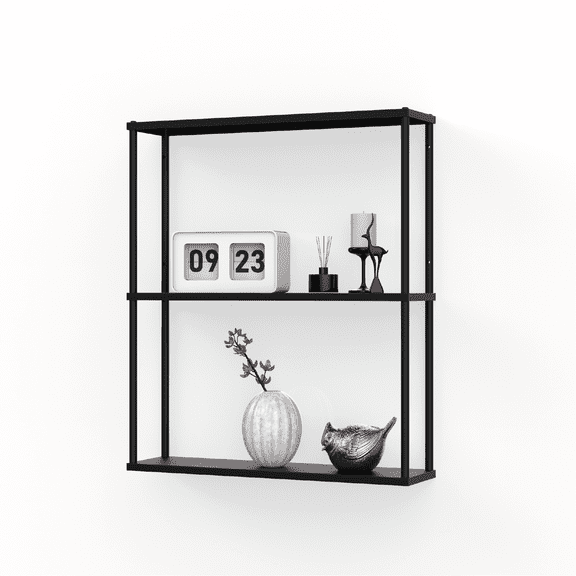 Mango Steam Wall-Mounted Steel Shelving Unit - 28" H X 24" W X 6" D - Black - for Kitchen, Storage, or Display Use.
