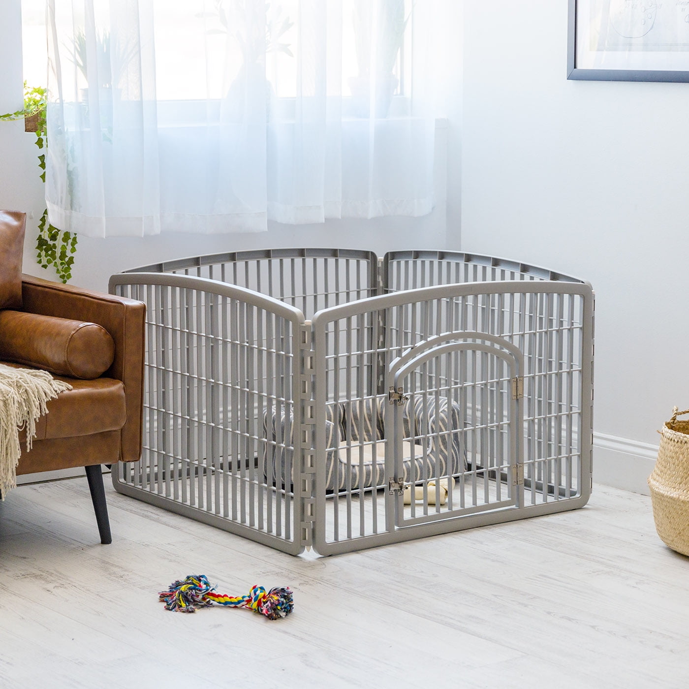 IRIS 24-inch Exercise 4-Panel Pet Playpen with Door, Silver
