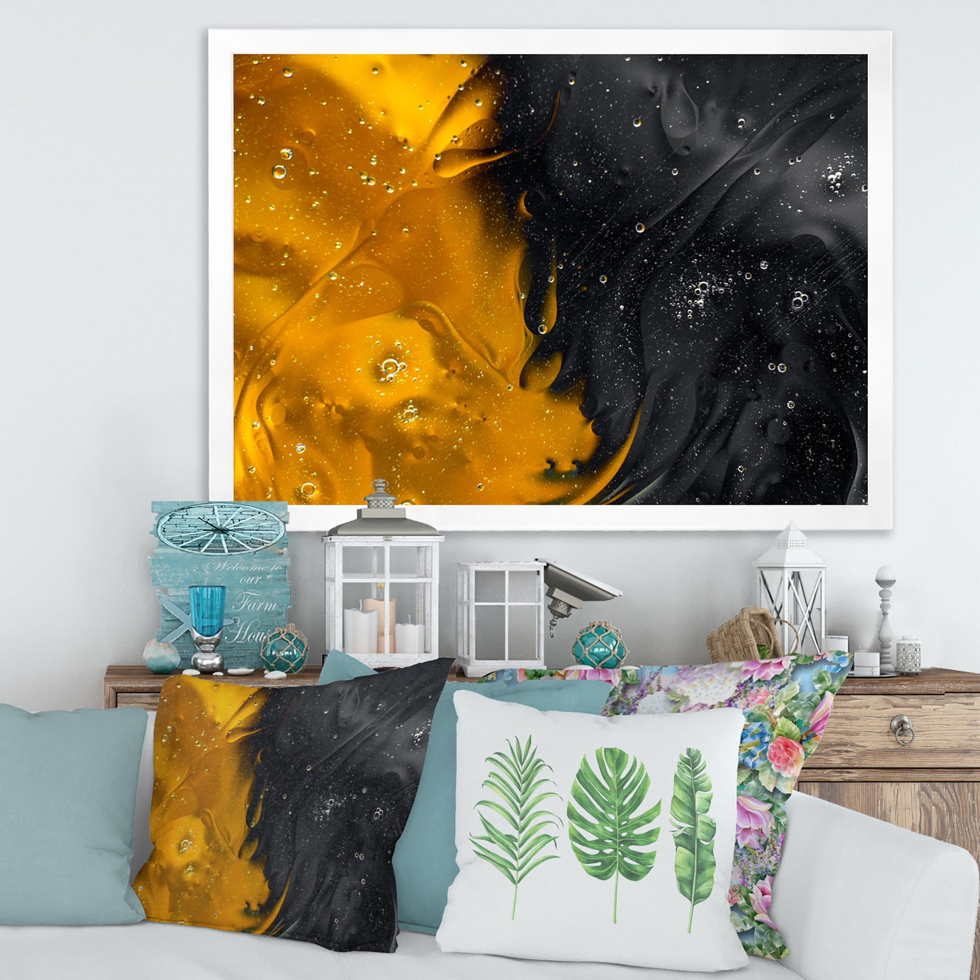 Designart 'Marriage of Black and Yellow' Modern Framed Art Print