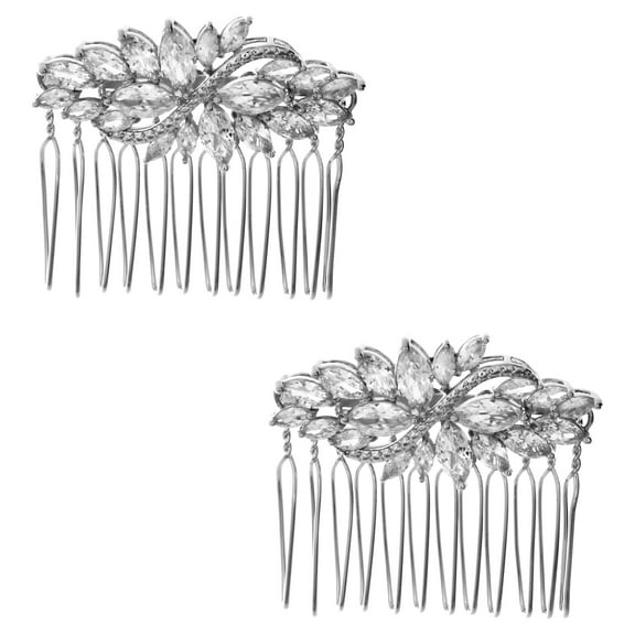 Believe by Brilliance Fine Silver Plated Marquise Cubic Zirconia Hair Comb Set, 2 Pieces