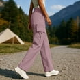 thumbnail image 6 of TEAJOPSUU Women's Cargo Chino Pants Wide Leg Comfy High Waisted Elastic Button Twill Pants with Pockets Casual Daily Going Out Trousers Pink, 6 of 7