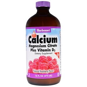 Bluebonnet Nutrition, Liquid Calcium, Magnesium Citrate Plus Vitamin D3, Natural Raspberry Flavor, 16 fl oz (472 ml) (Pack of