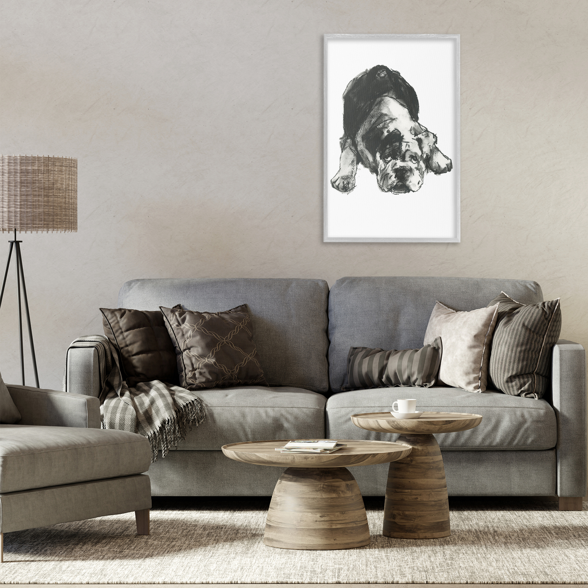 Stupell Industries Bulldog Drawing Portrait Animals & Insects Drawing Gray Framed Art Print Wall Art, 20 x 30