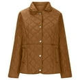 thumbnail image 5 of Women Winter Quilted Jacket Long Sleeve Button Down Puffer Barn Bomber Coat Lightweight Warm Outerwear Trendy, 5 of 7